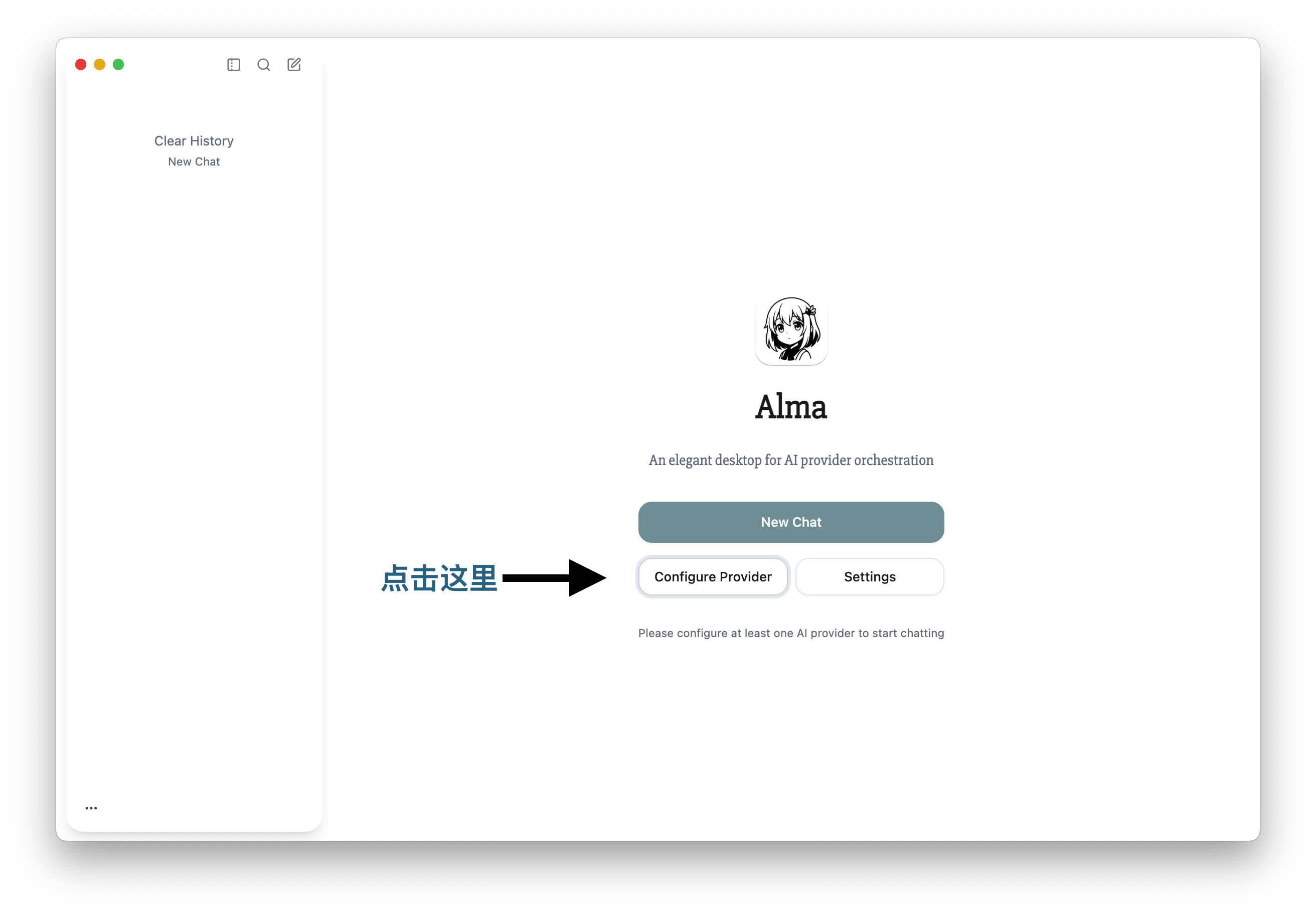 Alma 设置页面 / Configure Provider 入口